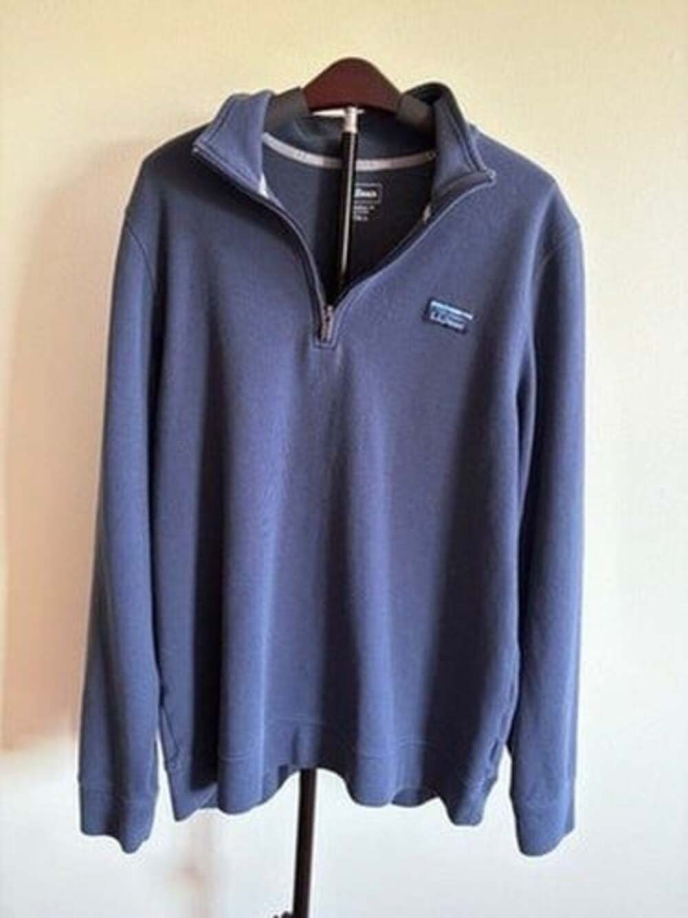 L.. Bean L.L.Bean Sweater Mens Blue Mock Neck Ribbed Cuffs Hem Logo Patch